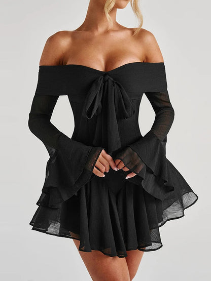 Flare Sleeve Off Shoulder Mini Dress