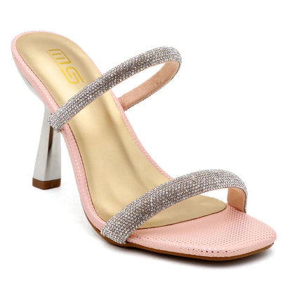 Wave point rhinestone slippers with 9.5CM high heels, open toe, perfect for outdoor wear.