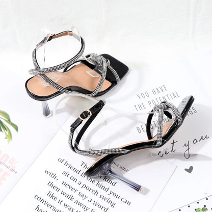 Transparent stiletto heel sandals for summer