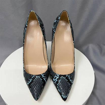 Snakeskin Embossed Pattern Women Pointy Toe High Heel Shoes