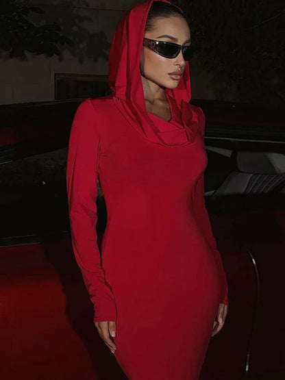 Hooded Long Sleeve Casual Party Dress