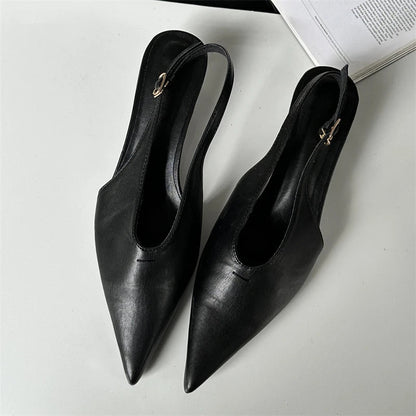 Pointed Toe Buckle Strap Pumps with Thin Low Heels for Women