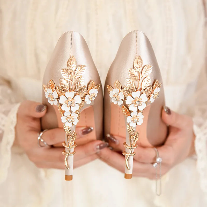 Metal Flower Women Pumps Designer High Heels Shoes
