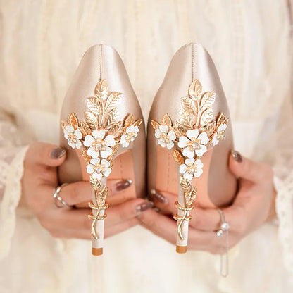 Metal Flower Women Pumps Designer High Heels Shoes