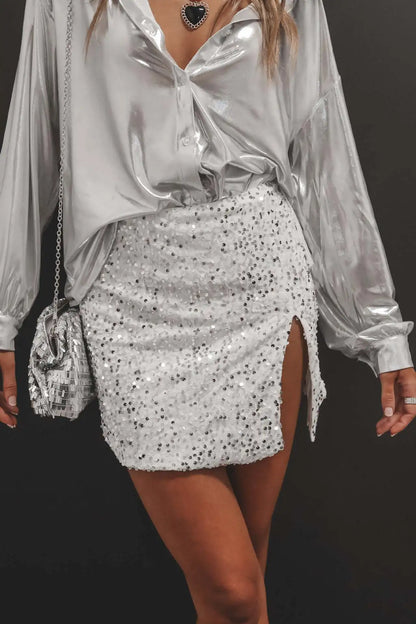 White Sequin Low Waist Mini Skirt