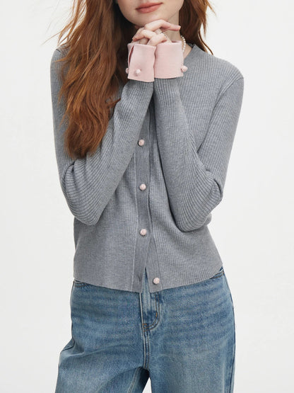 Color Block V-neck Knit Long Cardigan