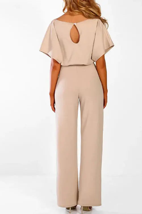 | Wide-Leg Belted Short Sleeve Jumpsuit