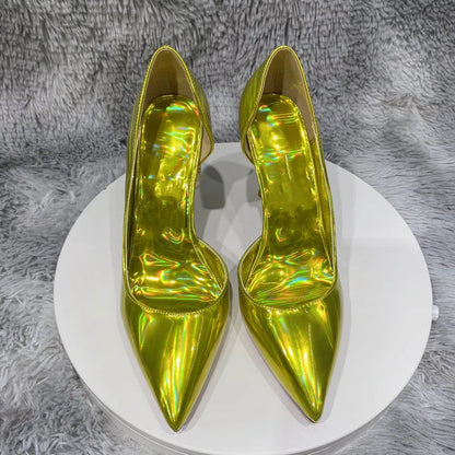 Gold Sparkle Shiny Pointy Toe High Heel Shoes for Women