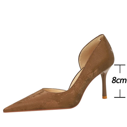 Retro High Heels Pointed Hollowed Out Single Shoes for Women