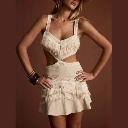 Tassel Hollow Cut Out Mini Dress