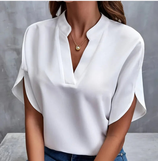 Summer Elegant V-neck Short Sleeve Blouse