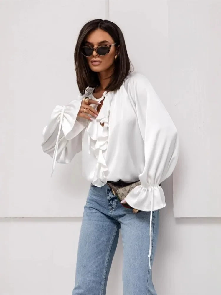 | Satin Ruffle Blouse