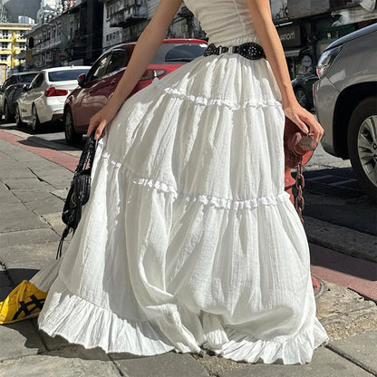 White Flowy Ruffle Lace Skirt