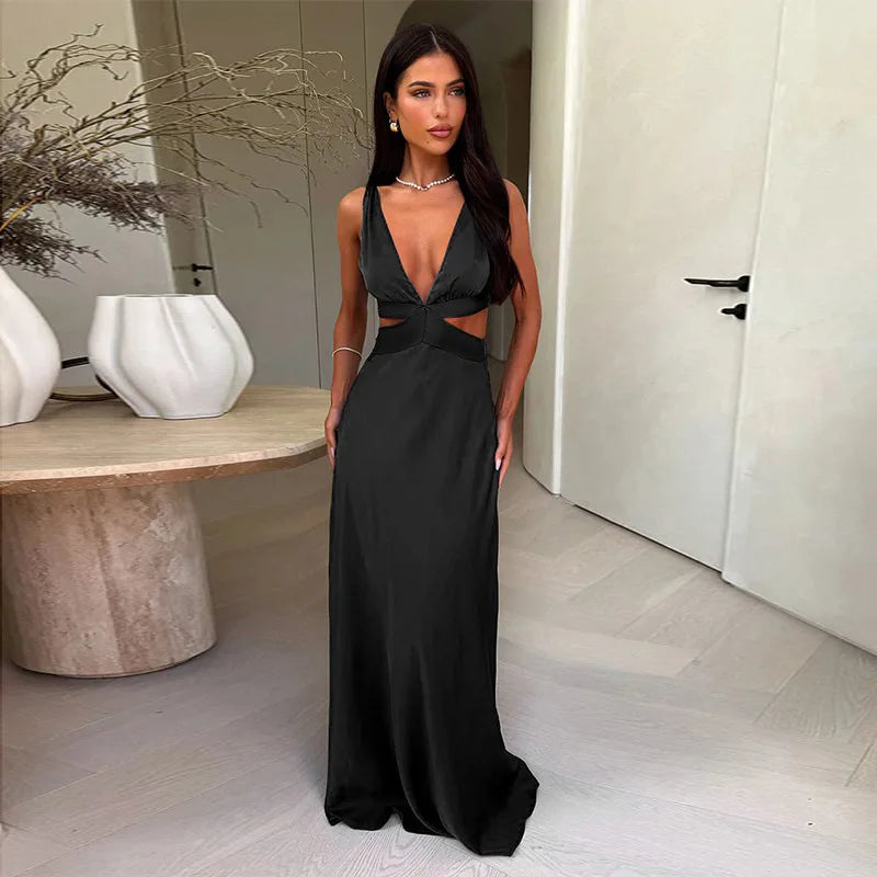 Deep V-Neck Slit Maxi Dress
