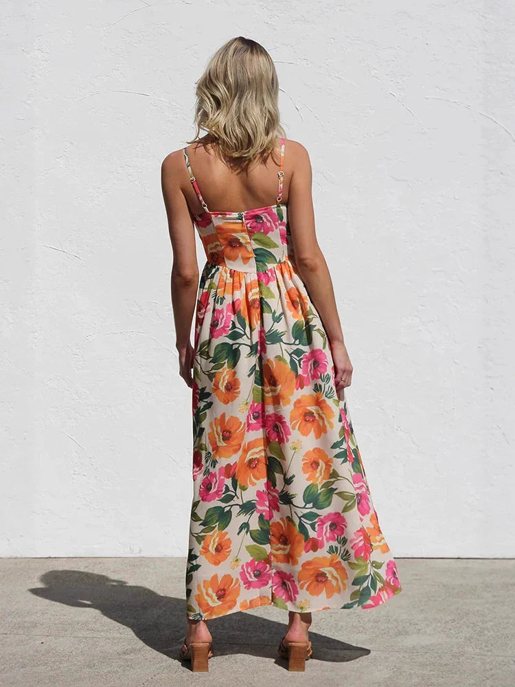 | Floral Backless Slip Maxi Dress