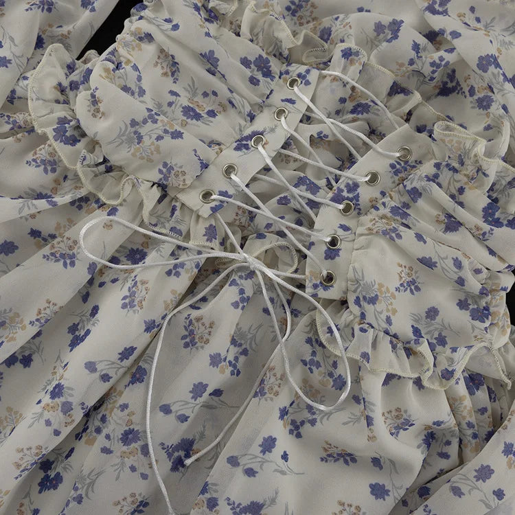 Floral Print Ruffle Collar Button Front Ruched Waist Mini Dress