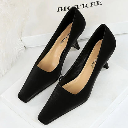 Spring Kitten Heels Square Head Women Pumps for Career Office Elegant Style