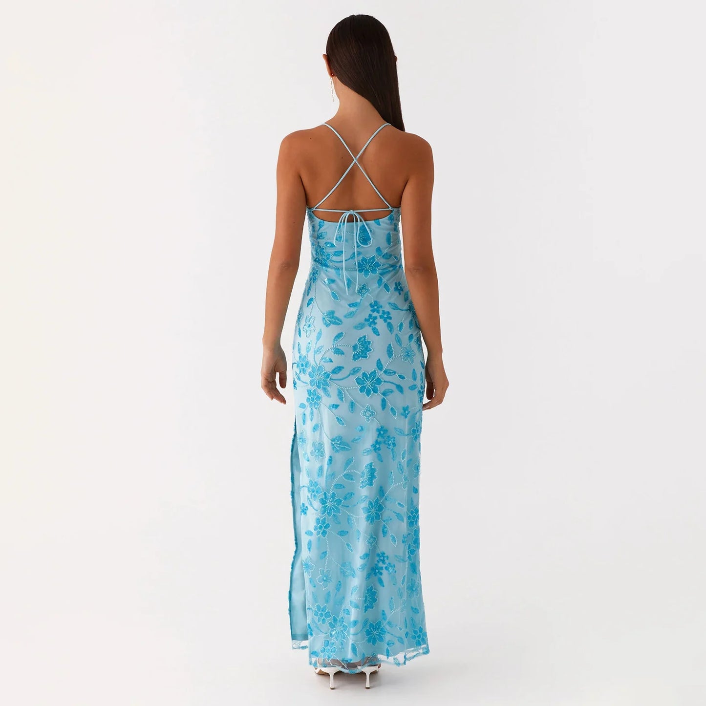 Beaded Sequin Cami Split Bodycon Dress