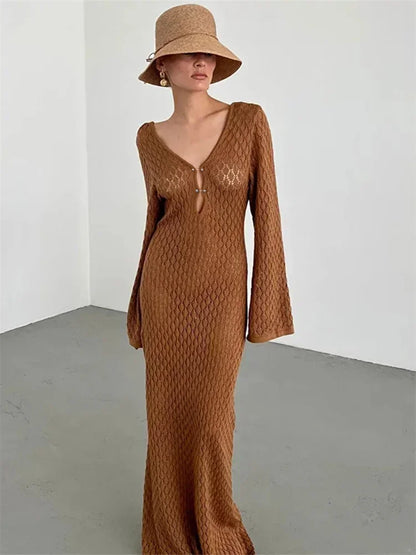 Crochet Knitted See Through Maxi Dress