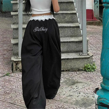Lace Patchwork Cargo Joggers Pant