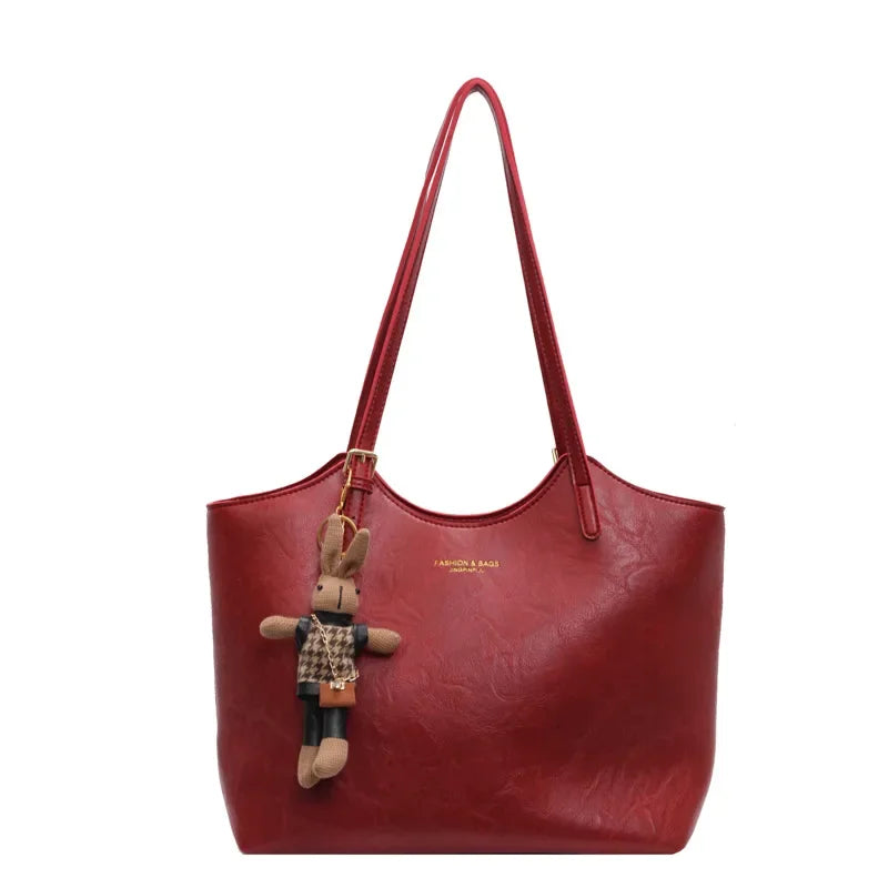 | Soft Vegan Leather Tote Bag with Shoulder Straps