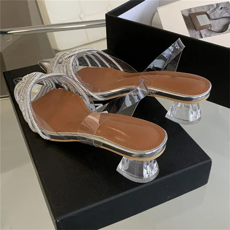 PVC Transparent Crystal Low Heels Pointed Toe Women Pumps