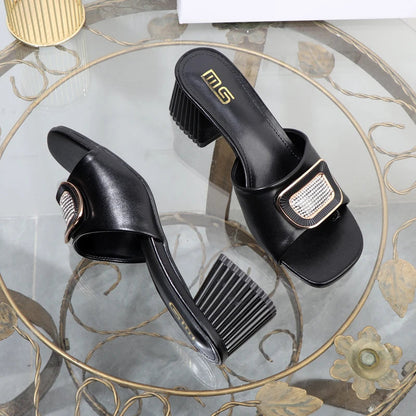 Metal Square Buckle Slippers for Plus Size Women, Perfect for Summer