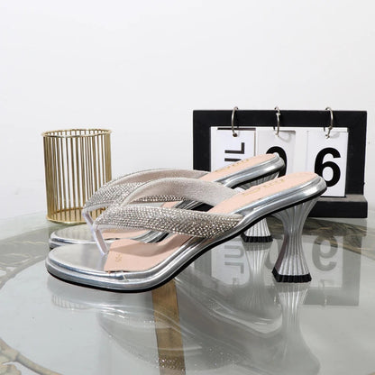 Luxurious Golden Stiletto High Heel Flip Flops with Toe Clip for Summer