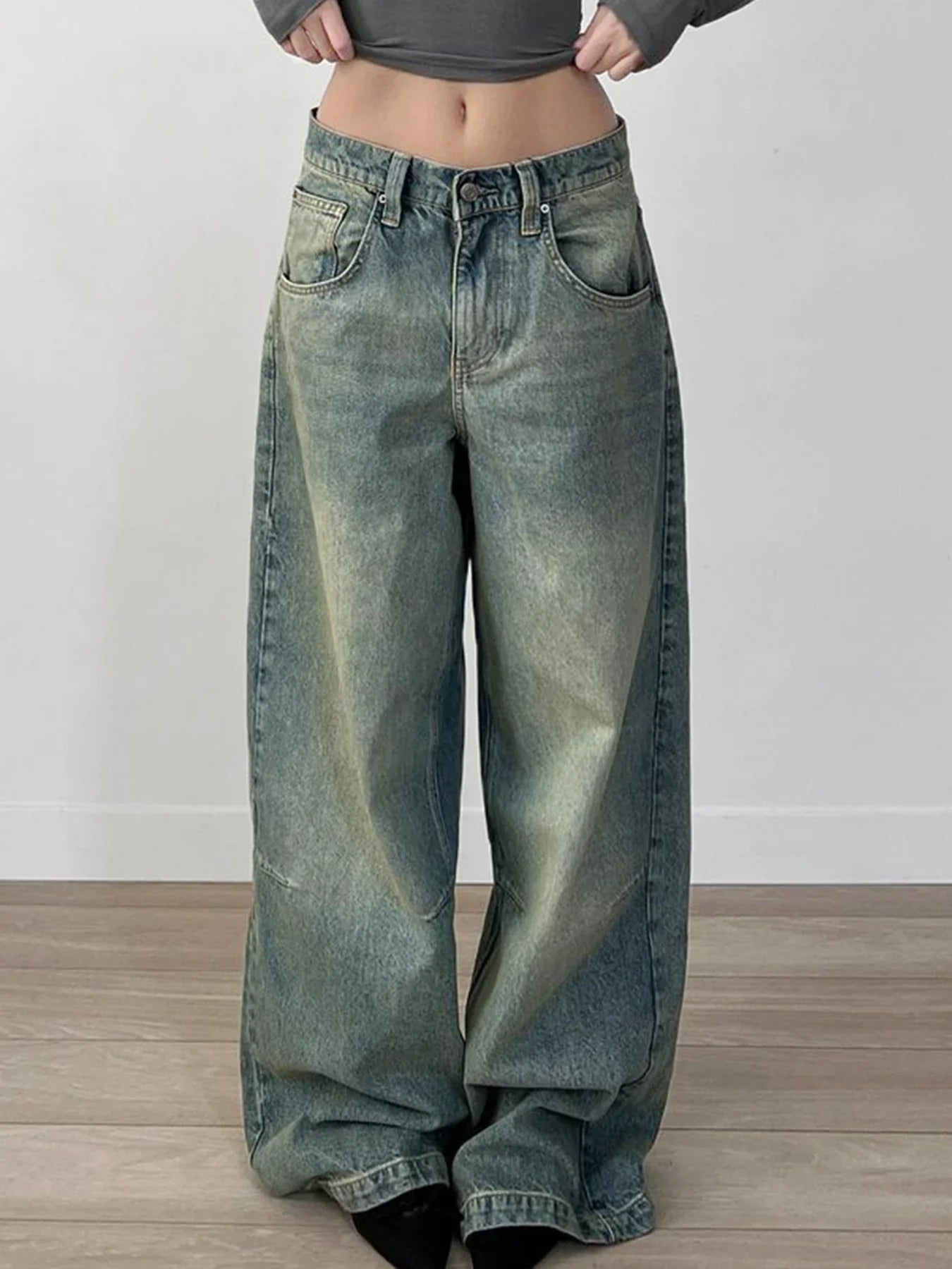 Streetwear y2k Tie Dye Baggy Jeans Women Casual Low Rise Loose Denim Pants Korean Fashion Denim Trousers Retro Mom Jeans
