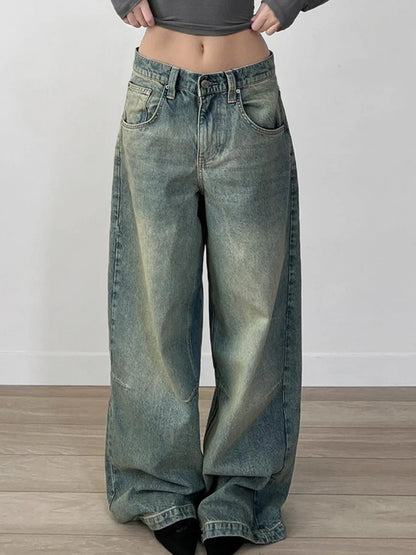 Streetwear y2k Tie Dye Baggy Jeans Women Casual Low Rise Loose Denim Pants Korean Fashion Denim Trousers Retro Mom Jeans