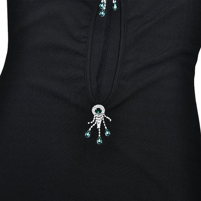 Hollow Out Pearl Tassel Black Long Dress