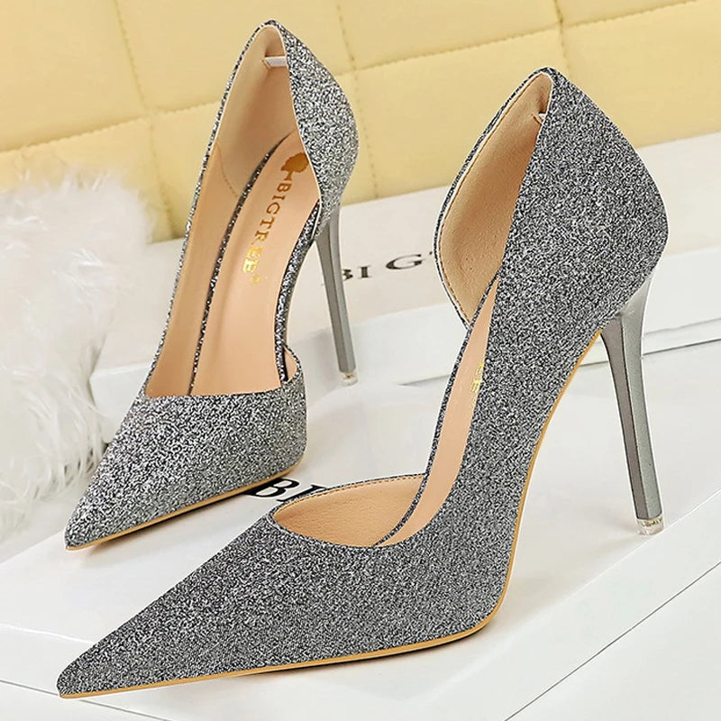 Sequin Cloth High Heel Stilettos for Retro Women Party