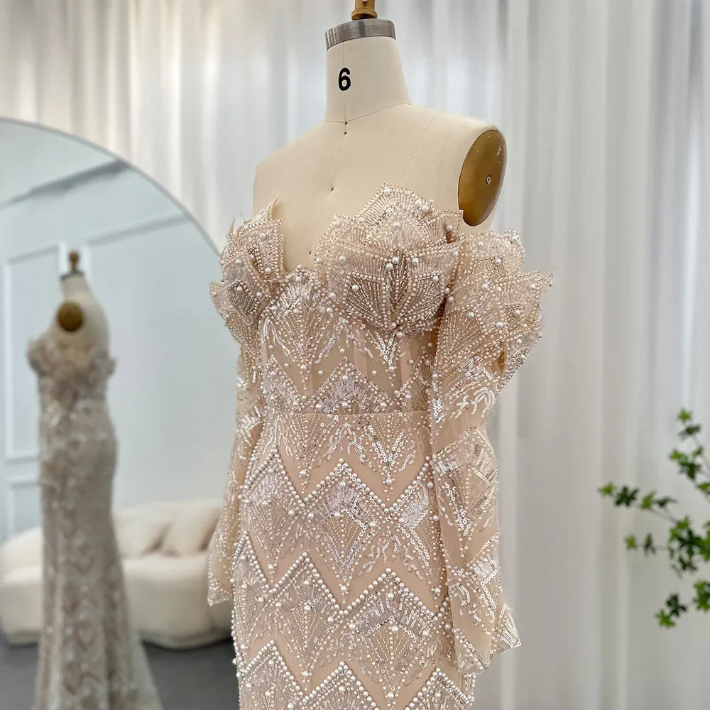 Mermaid Off-Shoulder Nude Evening Dresses for Women