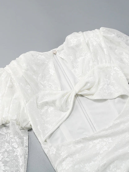 Gloves Long Sleeves Lace Floral Dress