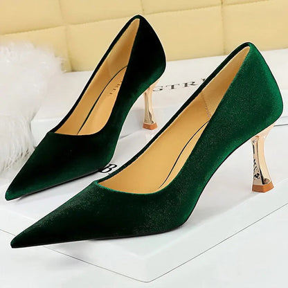 High Heels 7 Cm Suede Women Pumps with Metal Heel
