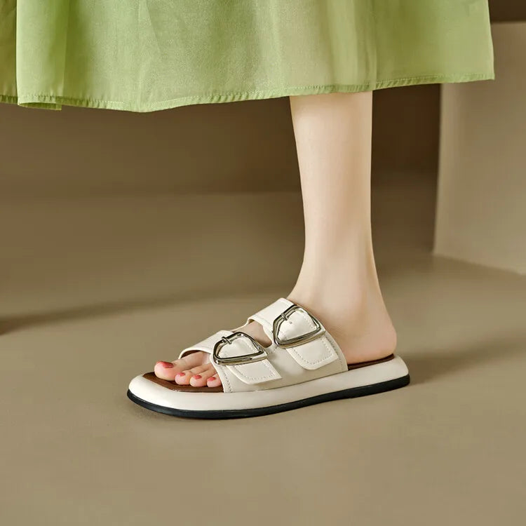 | Twin-Buckle Slide Sandals