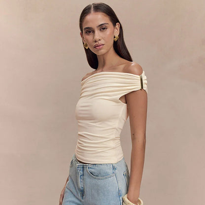 Pleated One-Shoulder Knit Top