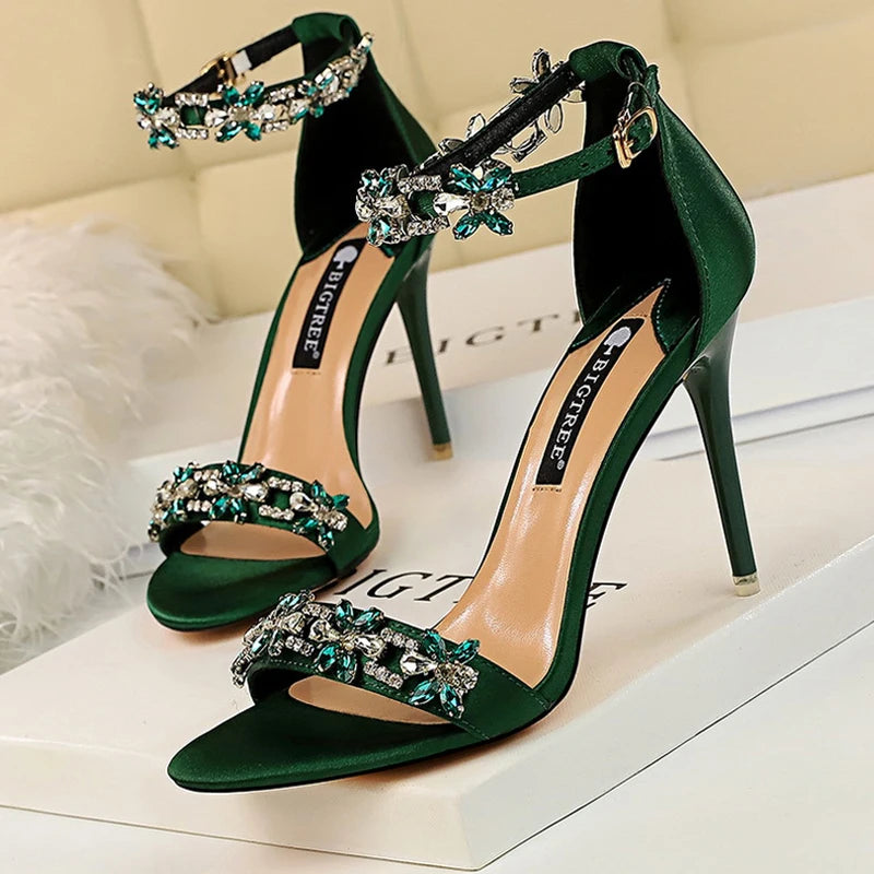 Rhinestone Open Toe High Heel Sandals for Women by New Designer