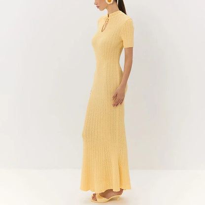 Knit Hollow Short Sleeve Midi Dress