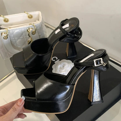 Silver Ankle Strap Sandals Women Summer Fashion Open Toe Platform High Heels