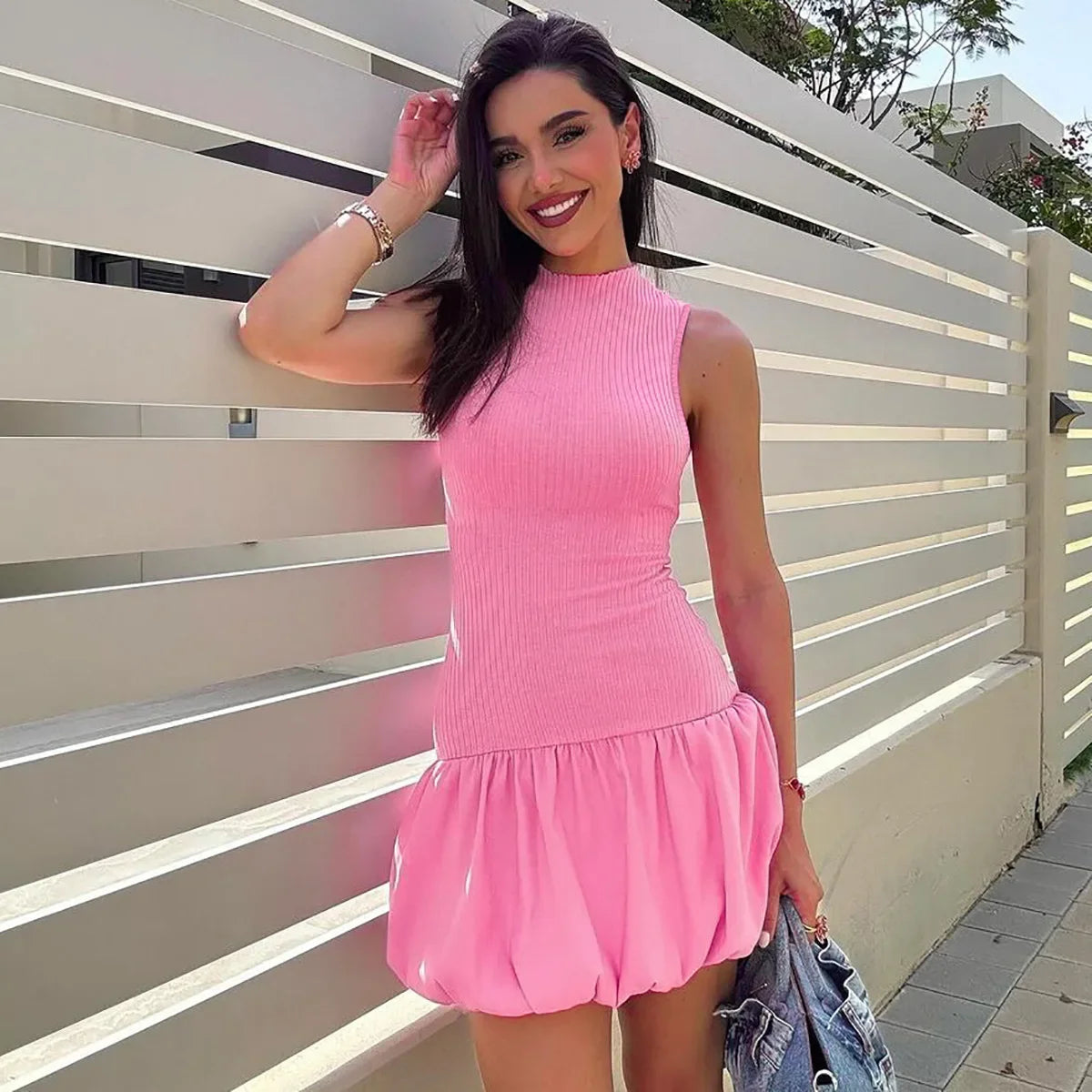 Knitting Backless Bubble Mini Dress