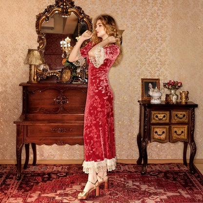 Patchwork Lace Short Sleeve Printed Floral Dress