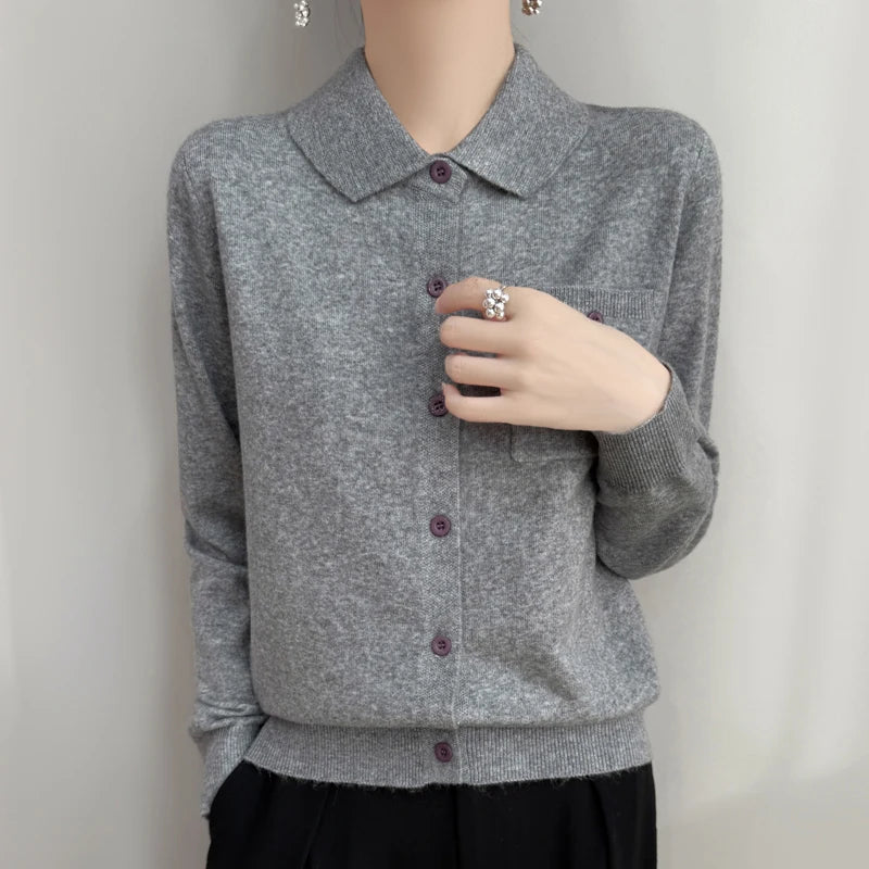 | Merino Wool Polo Cardigan