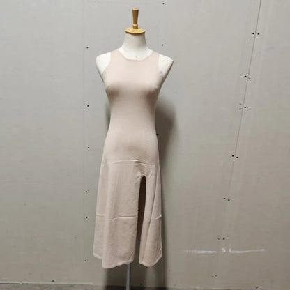 Knit Slit Solid High Waisted Vacation Dresses