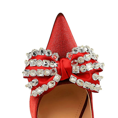 Rhinestone Satin Pointed High-Heel Pumps for Women