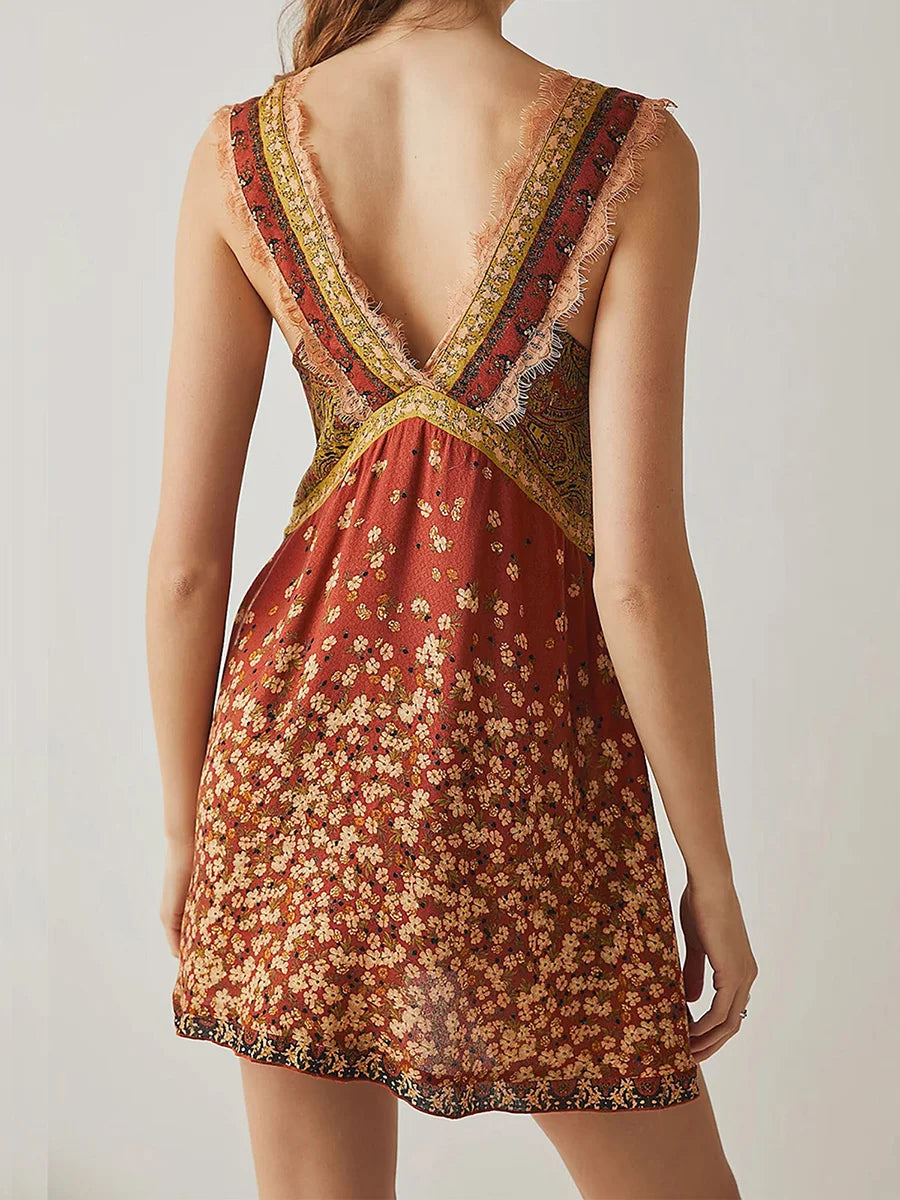 | Lace-Trim Floral Mini Dress