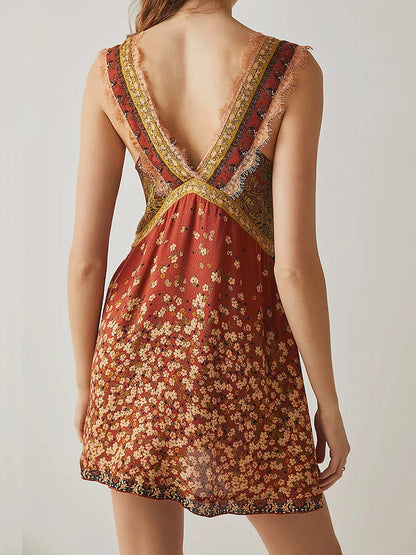 | Lace-Trim Floral Mini Dress