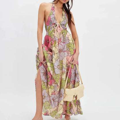 | Floral Halter Maxi Beach Dress