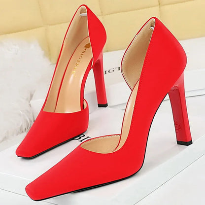 Thick Heel and Super High Heel Pumps in Silks and Satins for Women