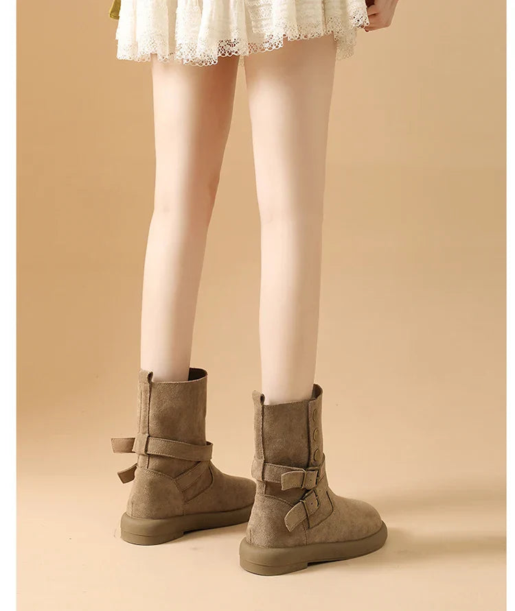 | Suede Buckle Ankle Boots